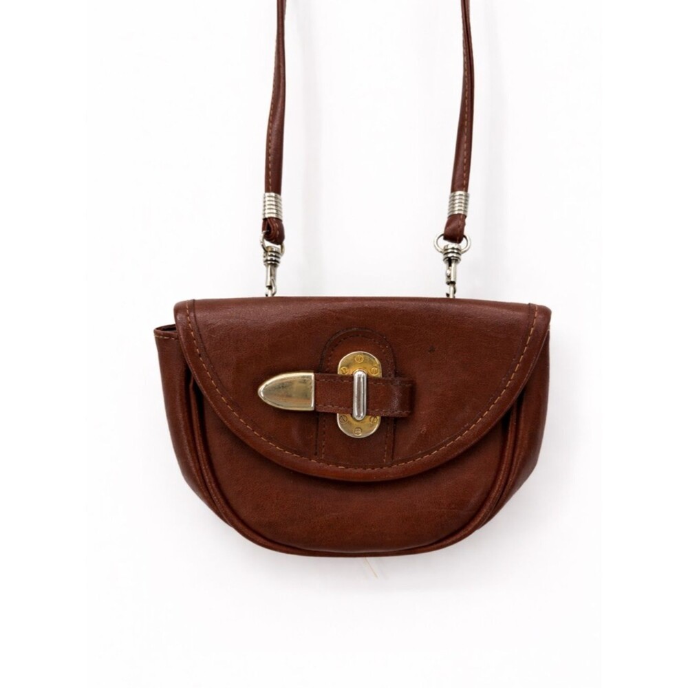 Vintage Brown Leather Mini Saddle Bag Crossbody Buckle Unbranded Classic